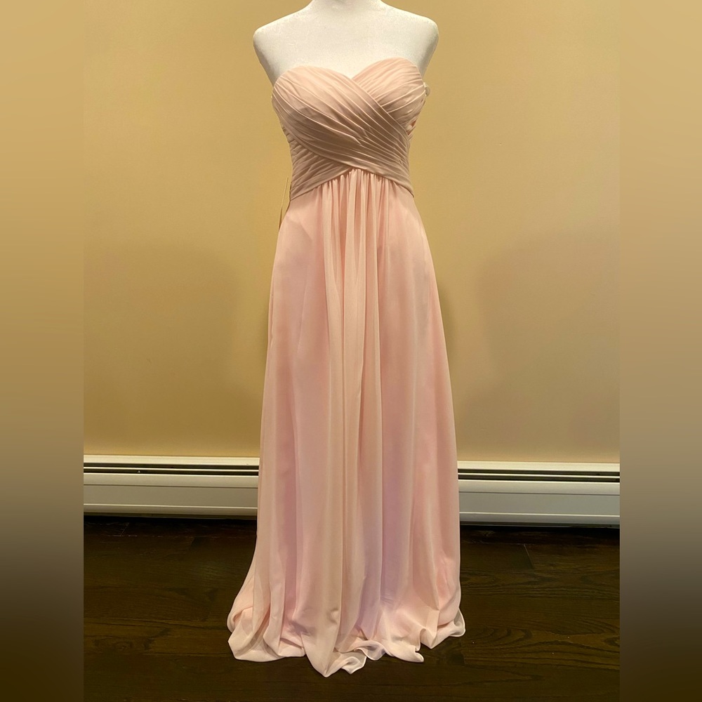 Blush chiffon strapless gown